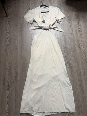 SHEIN Cream Backless Tie-Front Maxi Dress